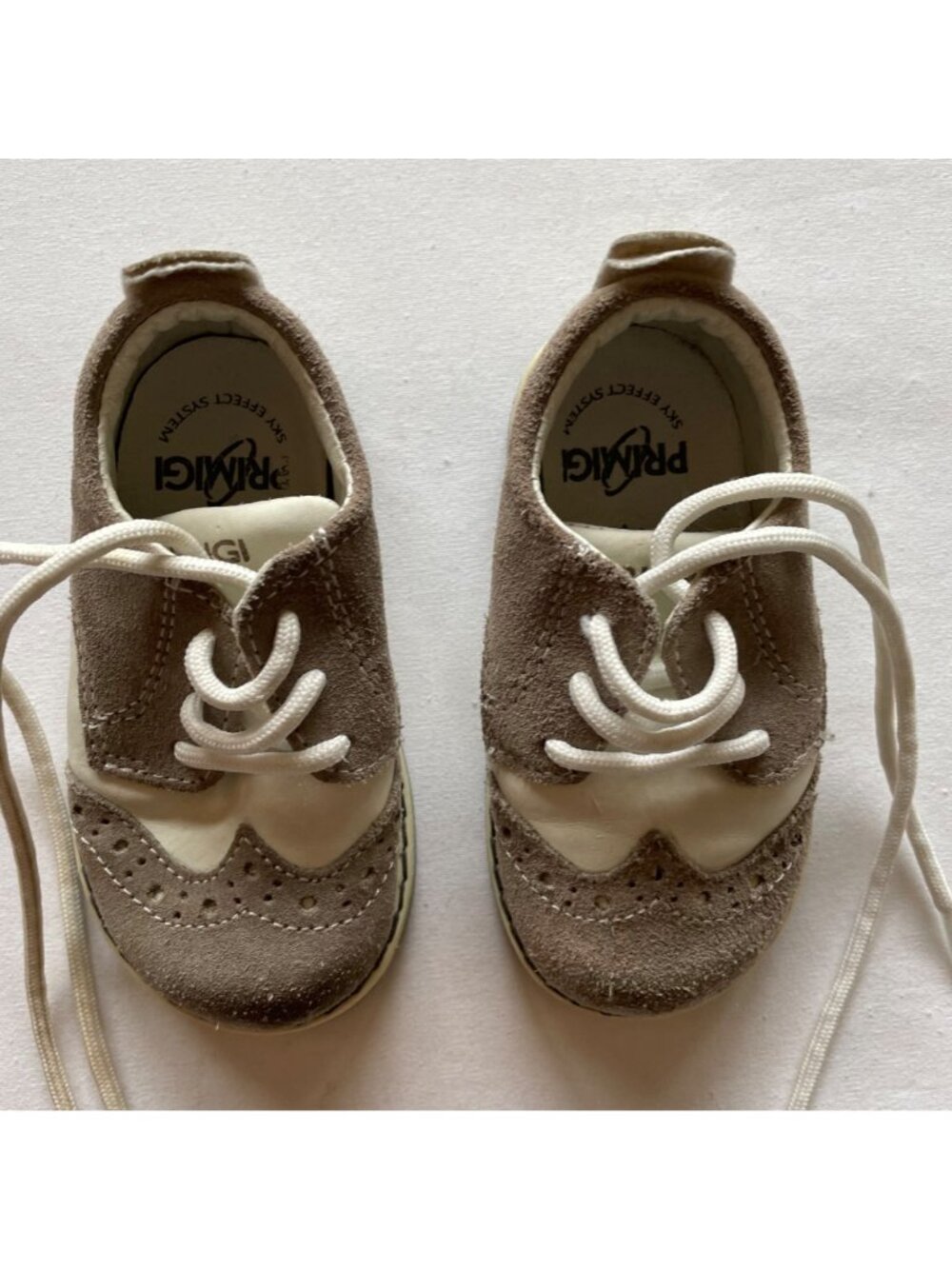Primigi Infant Beige & White Leather Suede Wingtip Shoes Size EU 19 US 3.5 - Picture 4 of 11